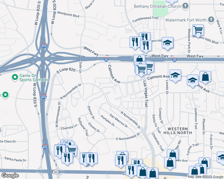 map of restaurants, bars, coffee shops, grocery stores, and more near 638 Centre Court in Fort Worth