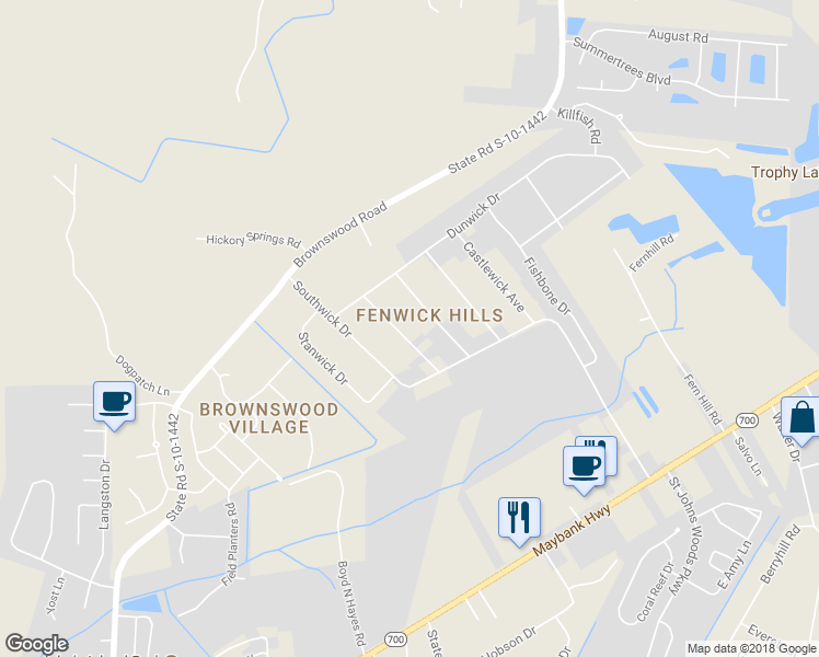 map of restaurants, bars, coffee shops, grocery stores, and more near 1551 Keswick Drive in Johns Island
