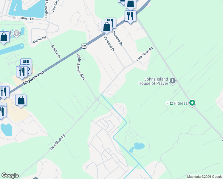 map of restaurants, bars, coffee shops, grocery stores, and more near 2911 Swamp Sparrow Circle in Johns Island