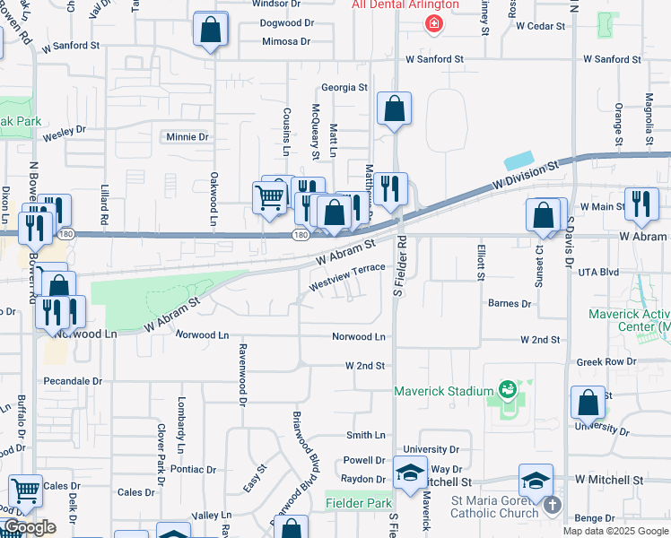 map of restaurants, bars, coffee shops, grocery stores, and more near 1723 Westview Terrace in Arlington