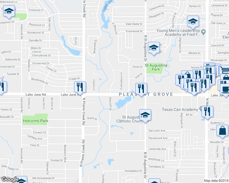 map of restaurants, bars, coffee shops, grocery stores, and more near 1312 Cy Blackburn Circle in Dallas