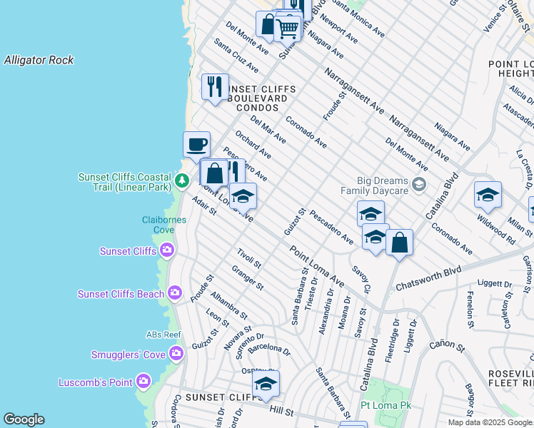 map of restaurants, bars, coffee shops, grocery stores, and more near 4577 Bermuda Avenue in San Diego