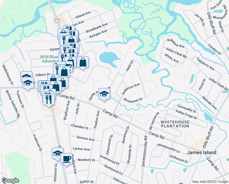 map of restaurants, bars, coffee shops, grocery stores, and more near 1422 Brockman Circle in Charleston