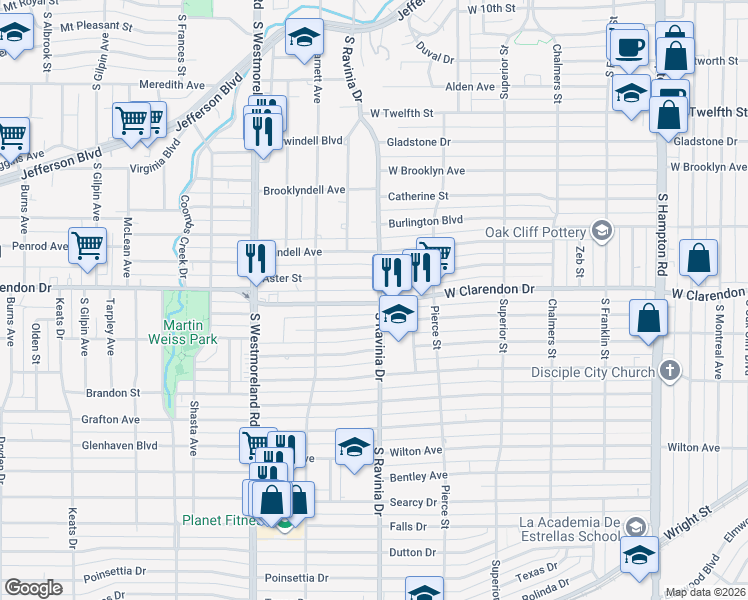 map of restaurants, bars, coffee shops, grocery stores, and more near in Dallas