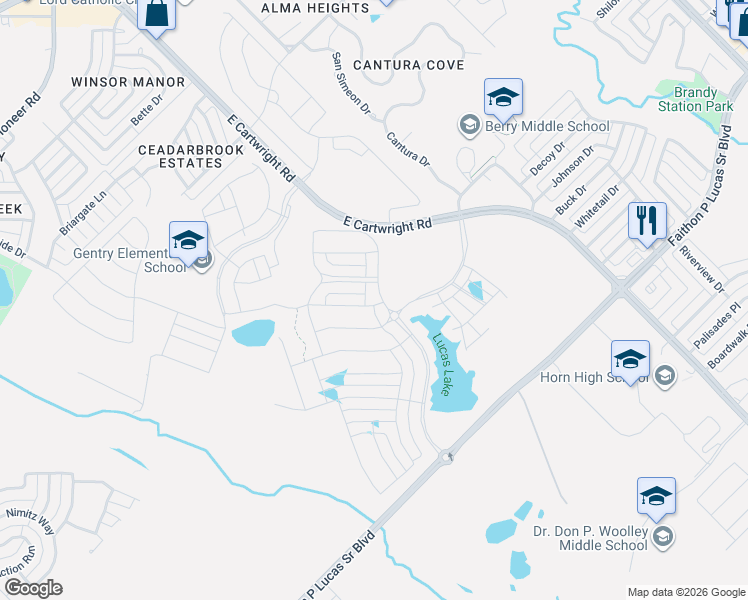 map of restaurants, bars, coffee shops, grocery stores, and more near 2700 Bear Drive in Mesquite