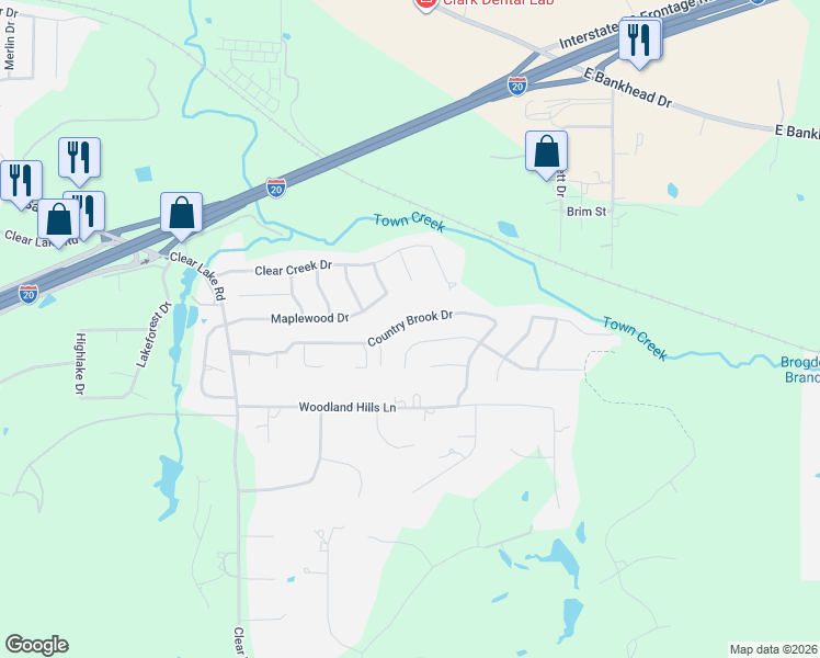map of restaurants, bars, coffee shops, grocery stores, and more near 2022 Country Brook Drive in Weatherford