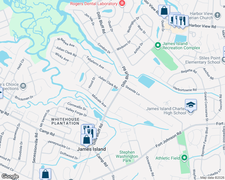 map of restaurants, bars, coffee shops, grocery stores, and more near 940 Mcelveen Street in Charleston