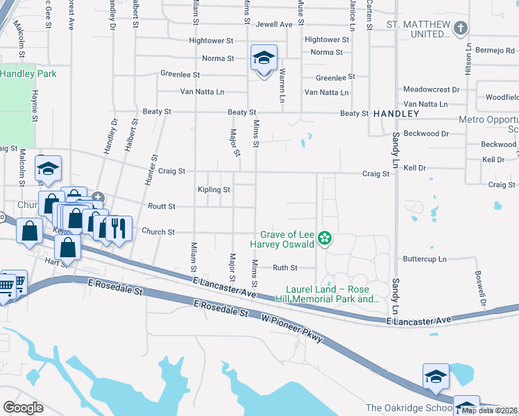 map of restaurants, bars, coffee shops, grocery stores, and more near 3001 Mims Street in Fort Worth