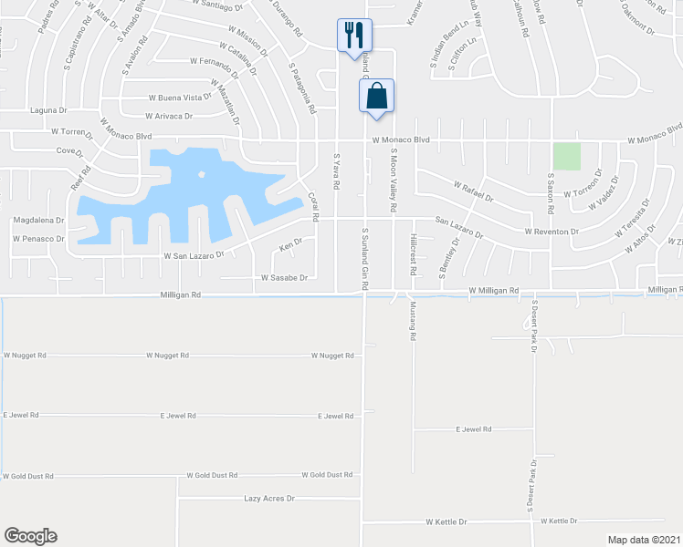 map of restaurants, bars, coffee shops, grocery stores, and more near 16015 South Yava Road in Arizona City