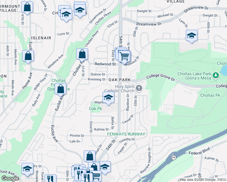 map of restaurants, bars, coffee shops, grocery stores, and more near 5325 Caminito Mindy in San Diego
