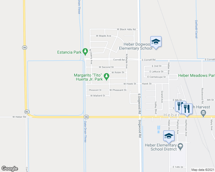 map of restaurants, bars, coffee shops, grocery stores, and more near 51 West Hawk Street in Heber