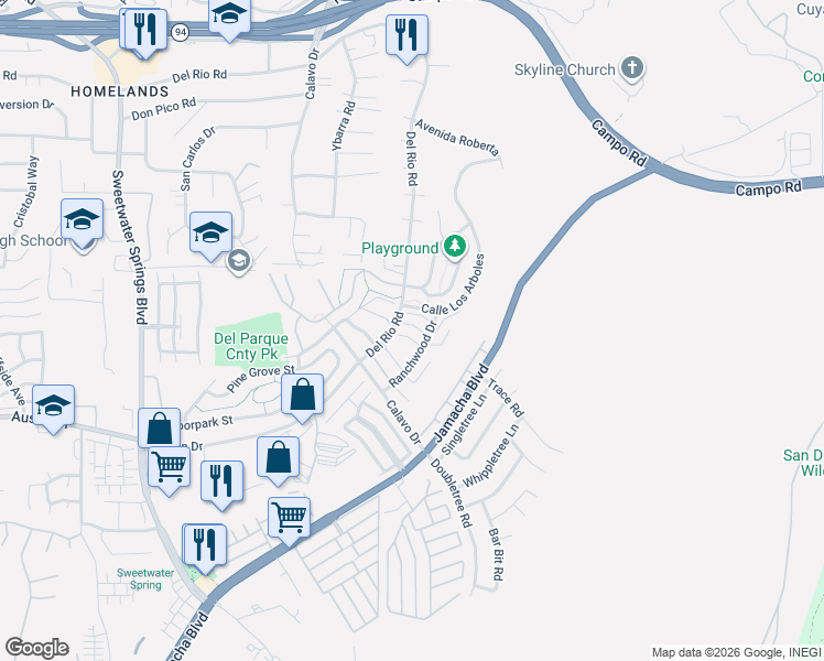 map of restaurants, bars, coffee shops, grocery stores, and more near 3031 Golden Oak Way in Spring Valley