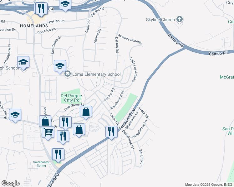 map of restaurants, bars, coffee shops, grocery stores, and more near 3025 Golden Oak Way in Spring Valley