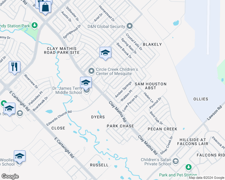 map of restaurants, bars, coffee shops, grocery stores, and more near 2721 Park Valley Drive in Mesquite