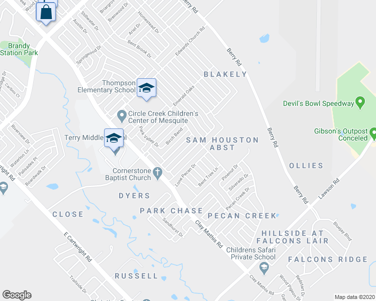 map of restaurants, bars, coffee shops, grocery stores, and more near 2101 Walden Place in Mesquite