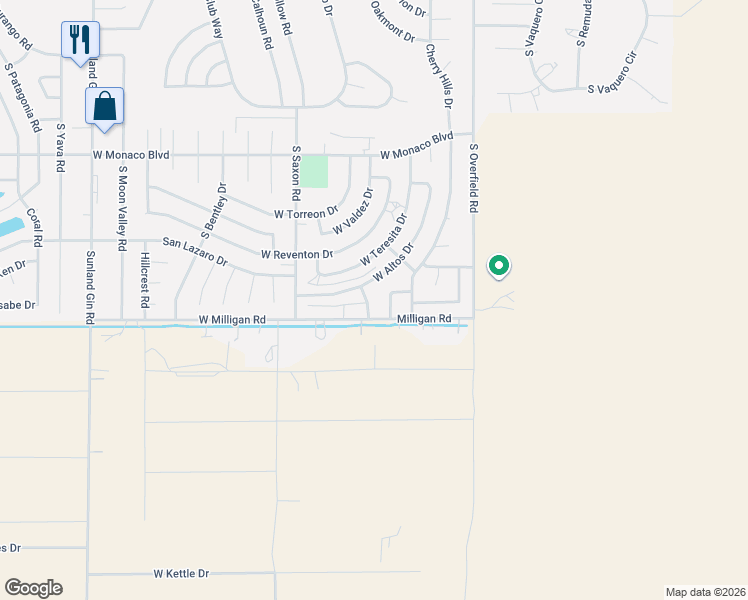 map of restaurants, bars, coffee shops, grocery stores, and more near 16030 South Shibell Circle in Arizona City