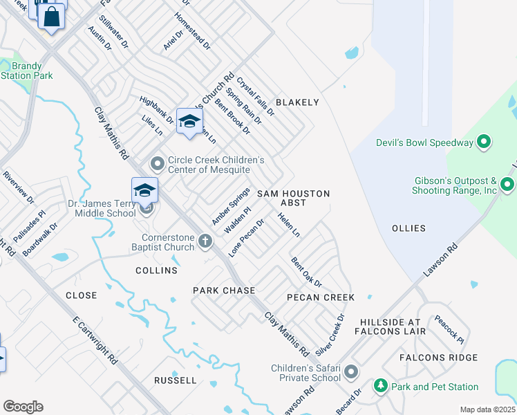 map of restaurants, bars, coffee shops, grocery stores, and more near 2101 Walden Place in Mesquite