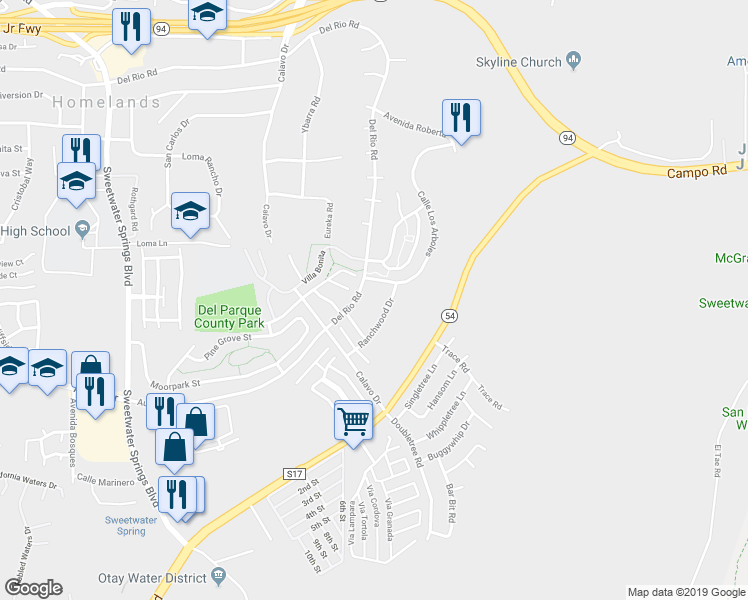 map of restaurants, bars, coffee shops, grocery stores, and more near 3031 Golden Oak Way in Spring Valley
