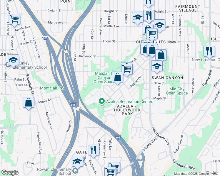 map of restaurants, bars, coffee shops, grocery stores, and more near 2721 Tuberose Street in San Diego