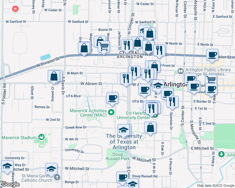 map of restaurants, bars, coffee shops, grocery stores, and more near 715 Border Place in Arlington