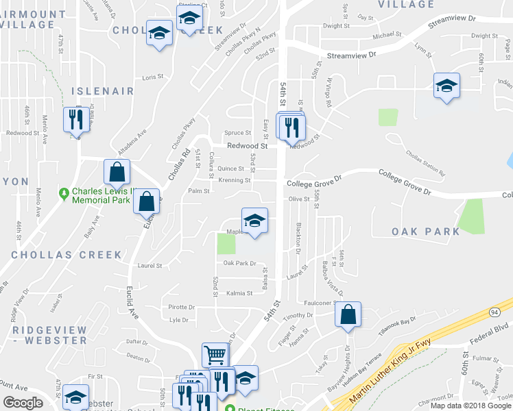 map of restaurants, bars, coffee shops, grocery stores, and more near 5321 Caminito Mindy in San Diego