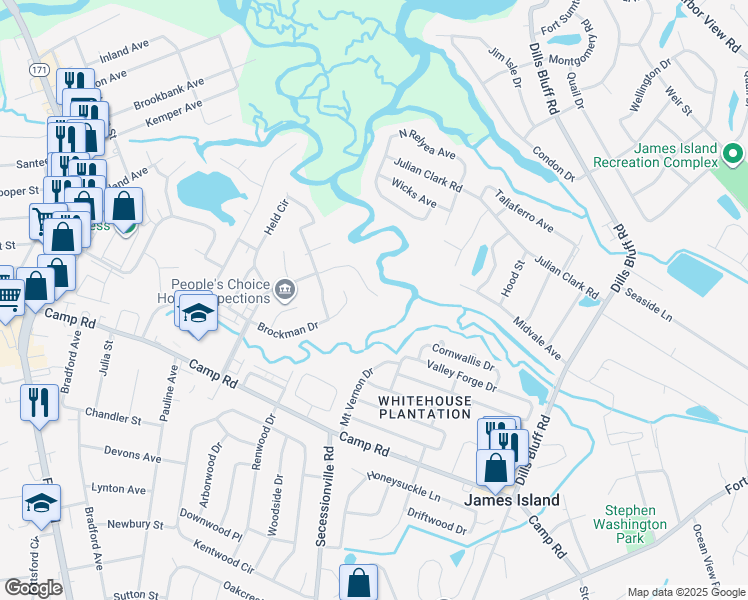 map of restaurants, bars, coffee shops, grocery stores, and more near 40 Anderson Avenue in Charleston