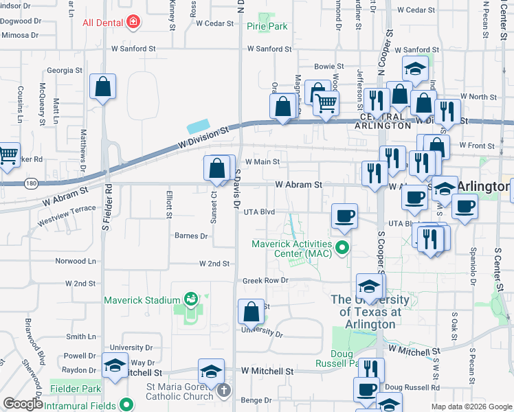 map of restaurants, bars, coffee shops, grocery stores, and more near 302 Summit Avenue in Arlington
