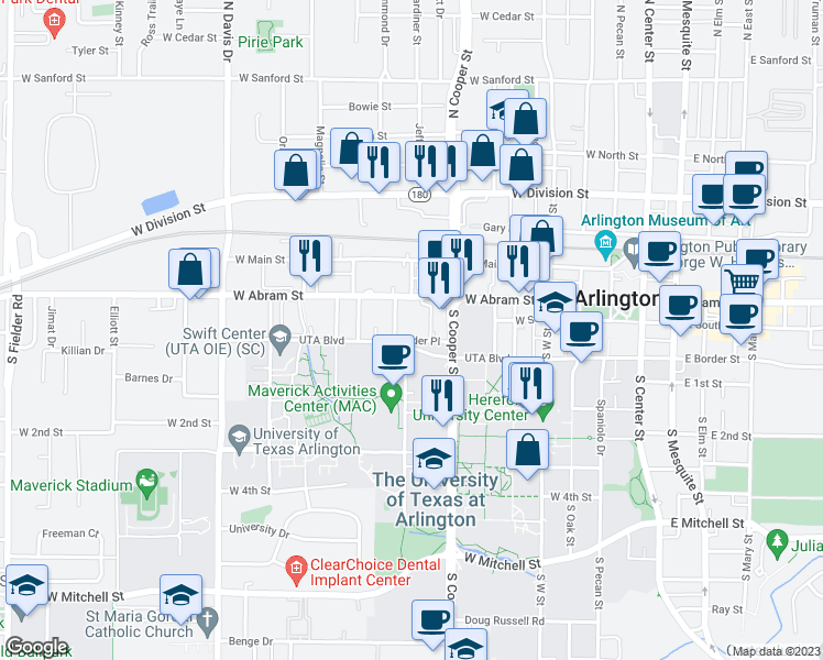 map of restaurants, bars, coffee shops, grocery stores, and more near 715 Border Place in Arlington