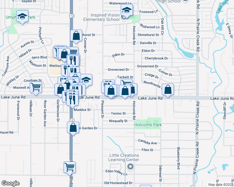 map of restaurants, bars, coffee shops, grocery stores, and more near 8341 Lake June Road in Dallas