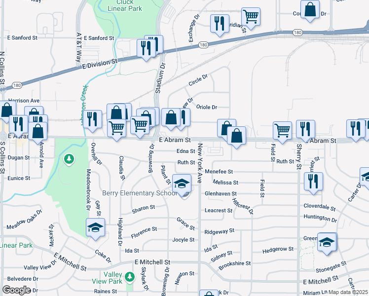 map of restaurants, bars, coffee shops, grocery stores, and more near 1825 Edna St in Arlington