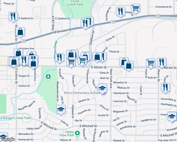 map of restaurants, bars, coffee shops, grocery stores, and more near 1801 Edna Street in Arlington