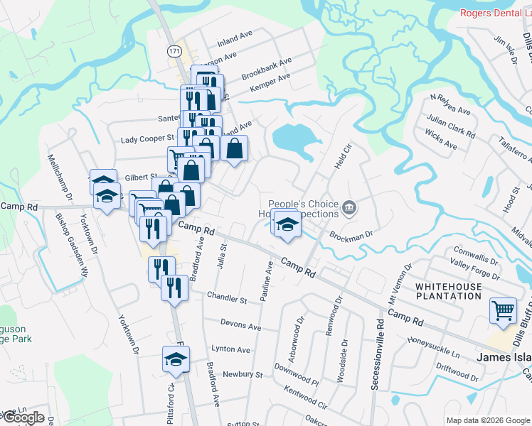map of restaurants, bars, coffee shops, grocery stores, and more near 60 Oyster Point Row in Charleston