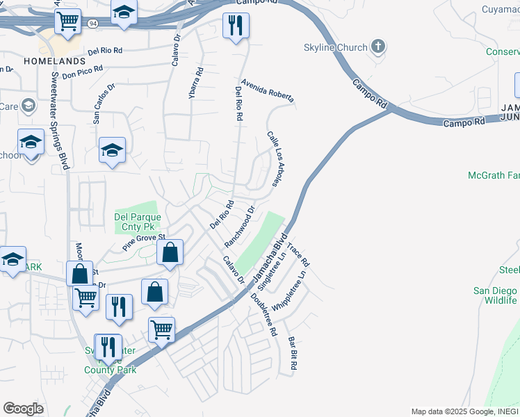 map of restaurants, bars, coffee shops, grocery stores, and more near 2958 Alanwood Court in Spring Valley