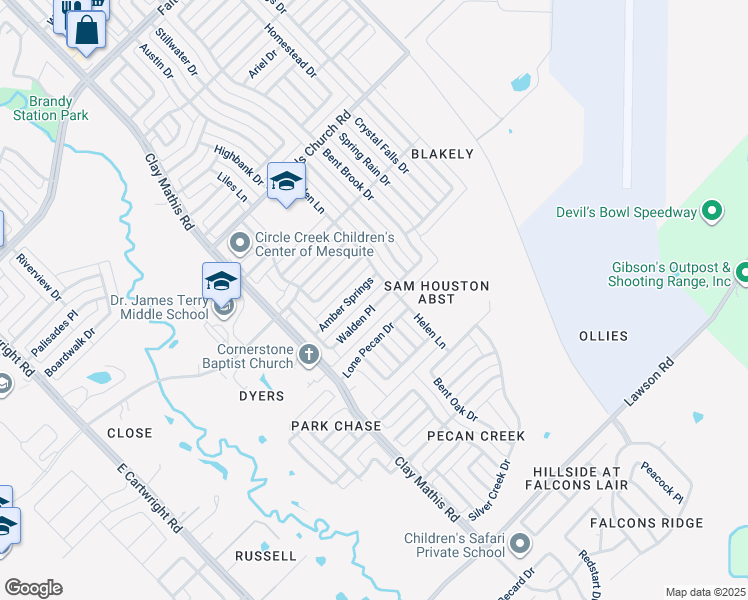 map of restaurants, bars, coffee shops, grocery stores, and more near 2017 Walden Place in Mesquite