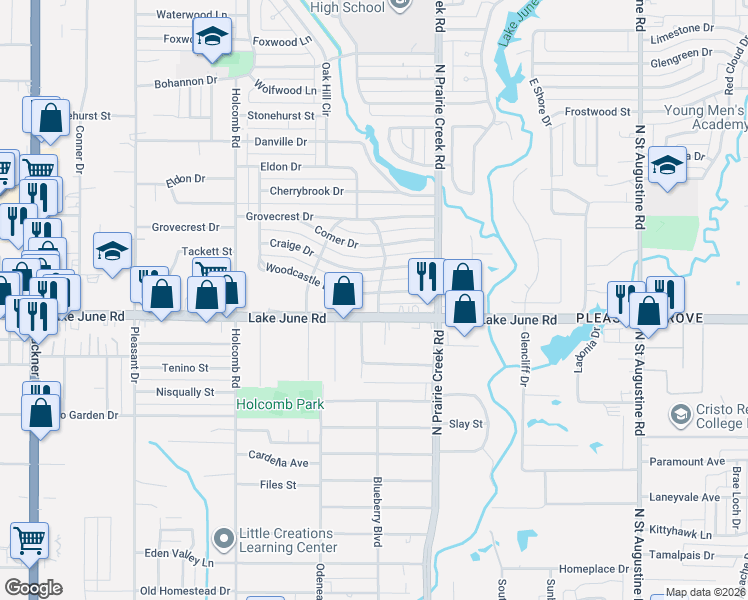 map of restaurants, bars, coffee shops, grocery stores, and more near 8741 Lake June Road in Dallas