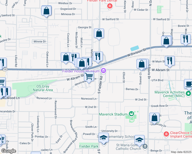 map of restaurants, bars, coffee shops, grocery stores, and more near 206 Westview Terrace in Arlington