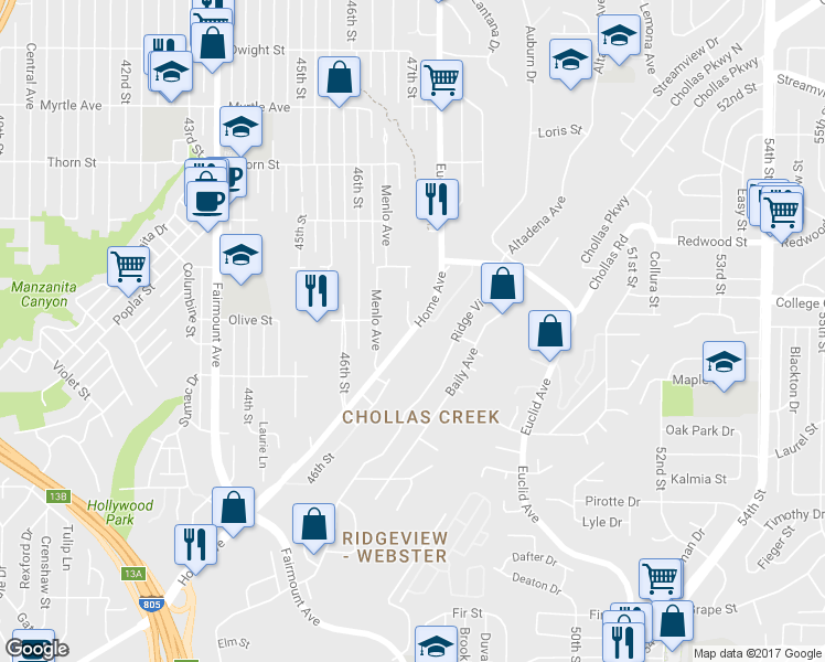 map of restaurants, bars, coffee shops, grocery stores, and more near 4639 Home Avenue in San Diego
