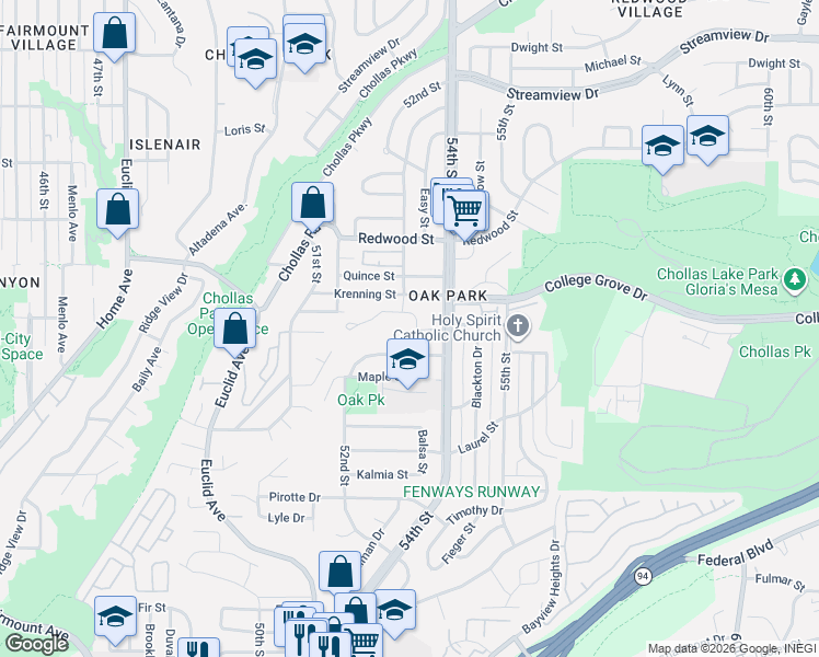 map of restaurants, bars, coffee shops, grocery stores, and more near 5311 Caminito Mindy in San Diego