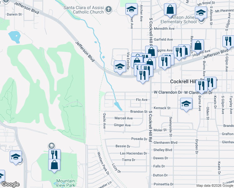 map of restaurants, bars, coffee shops, grocery stores, and more near 4505 Flo Avenue in Dallas