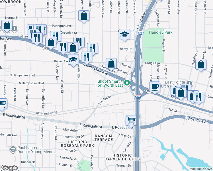 map of restaurants, bars, coffee shops, grocery stores, and more near 5905 South Hampshire Boulevard in Fort Worth
