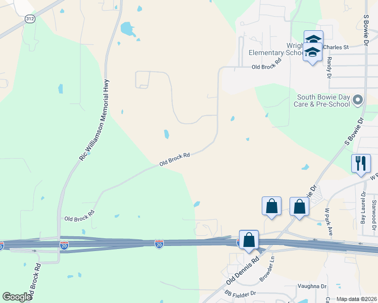 map of restaurants, bars, coffee shops, grocery stores, and more near 1110 Old Brock Road in Weatherford