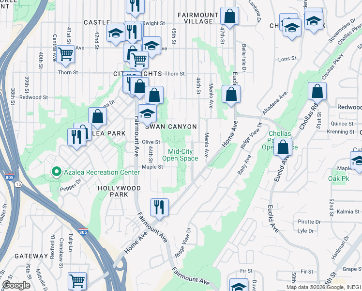 map of restaurants, bars, coffee shops, grocery stores, and more near in San Diego