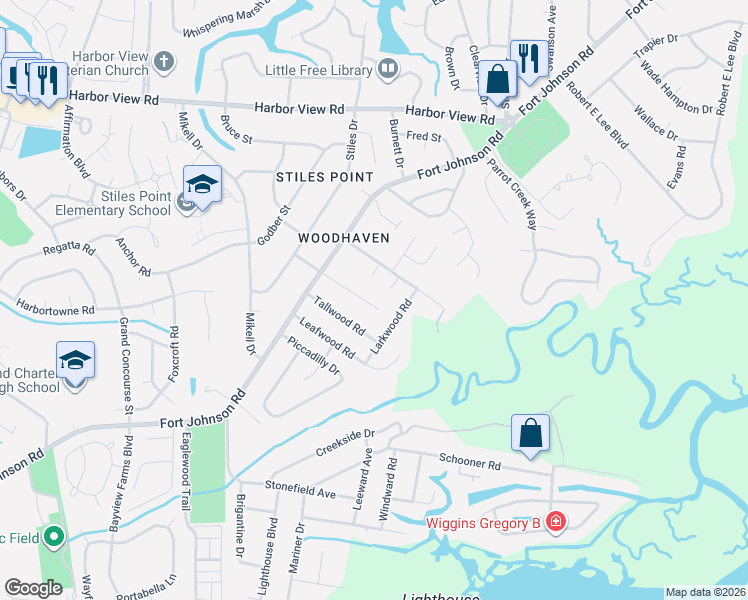 map of restaurants, bars, coffee shops, grocery stores, and more near 717 Canopy Cove in Charleston