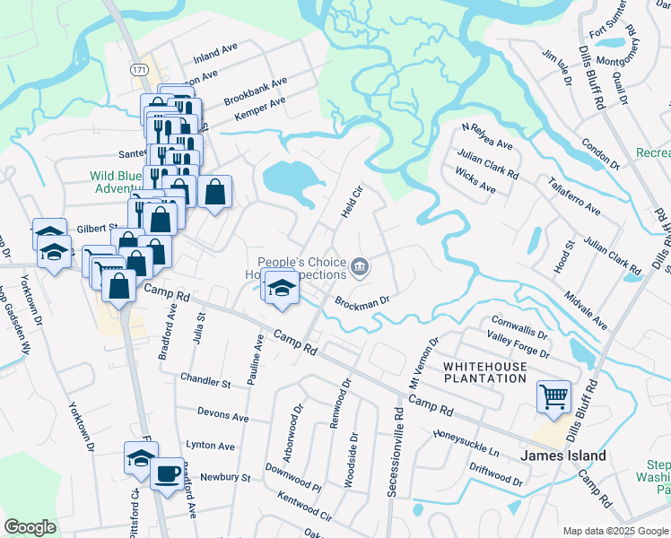 map of restaurants, bars, coffee shops, grocery stores, and more near 10 Anderson Avenue in Charleston