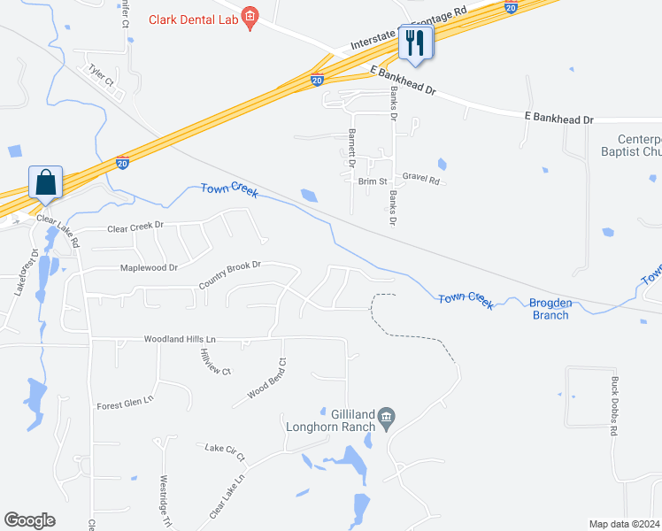 map of restaurants, bars, coffee shops, grocery stores, and more near 1233 Scotts Meadow Court in Weatherford