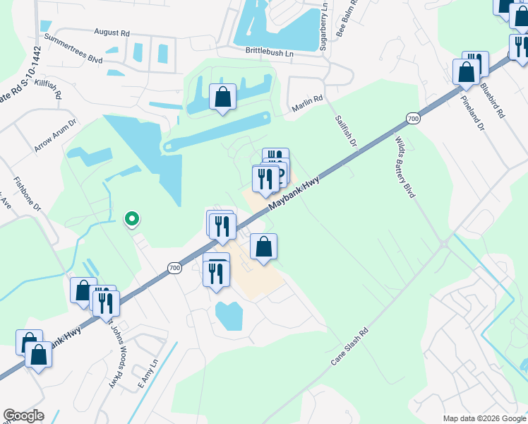 map of restaurants, bars, coffee shops, grocery stores, and more near South Carolina 700 in Seabrook Island