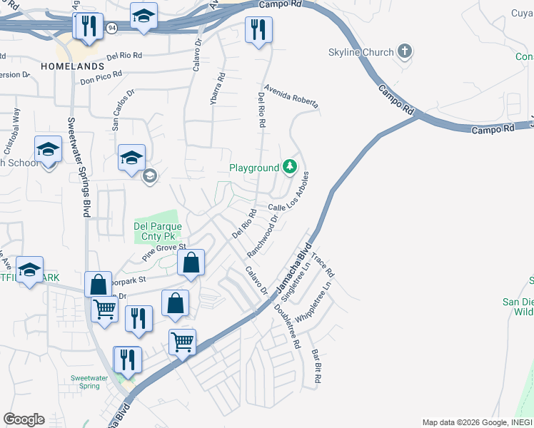 map of restaurants, bars, coffee shops, grocery stores, and more near 3031 Golden Oak Way in Spring Valley