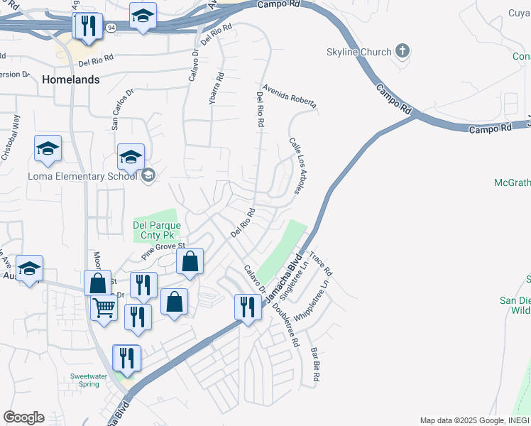 map of restaurants, bars, coffee shops, grocery stores, and more near 3003 Blue Oak Court in Spring Valley