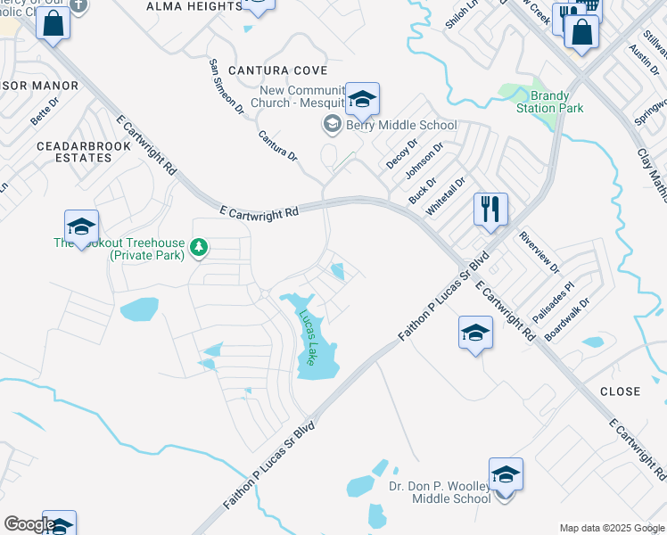 map of restaurants, bars, coffee shops, grocery stores, and more near 2700 Bear Drive in Mesquite