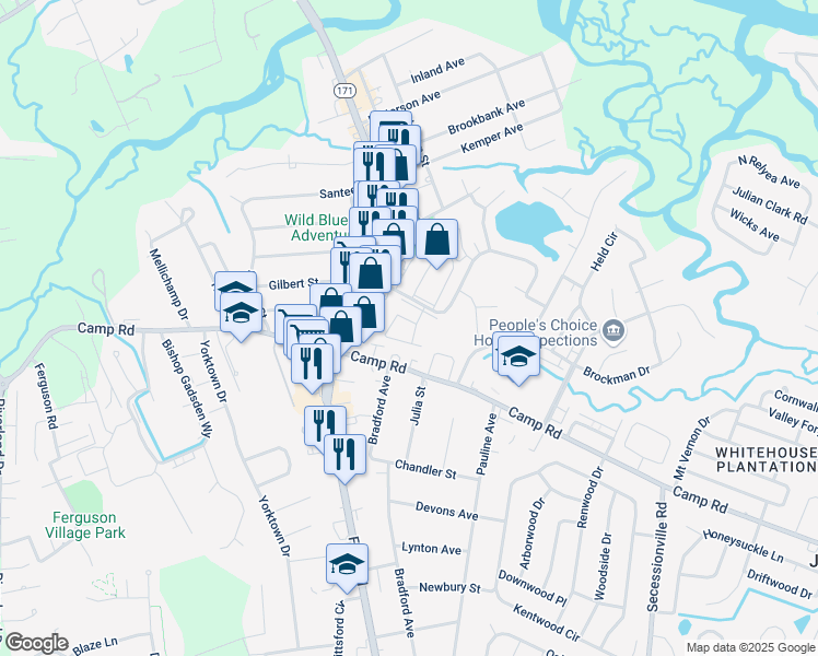 map of restaurants, bars, coffee shops, grocery stores, and more near 21 Rivers Point Row in Charleston